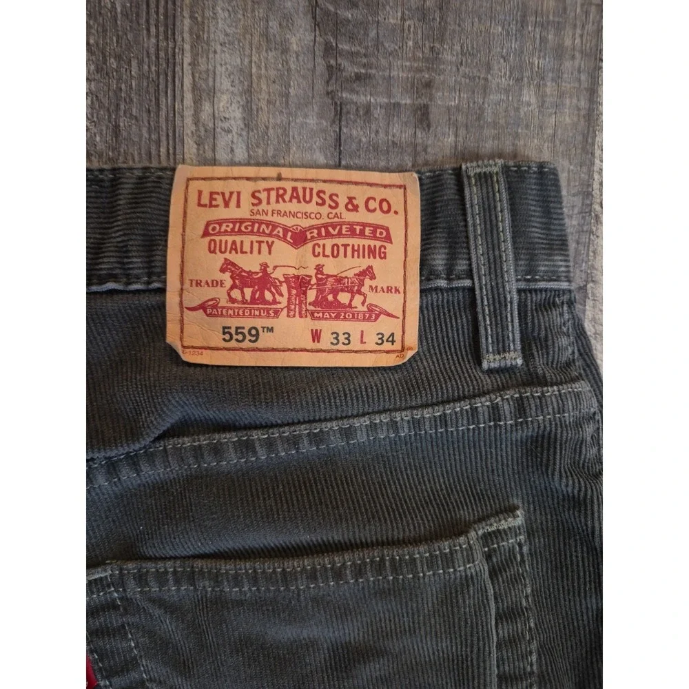 Levi's 559 Corduroy Trouser Pants Grey Cotton Relaxed Fit Straight Leg 33W x 34L